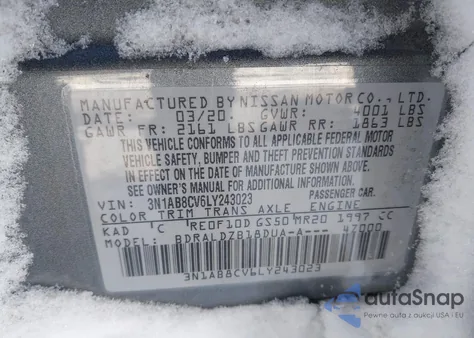 2020 Nissan Sentra Sv Xtronic Cvt из США, поврежденный, VIN 3N1AB8CV6LY243023